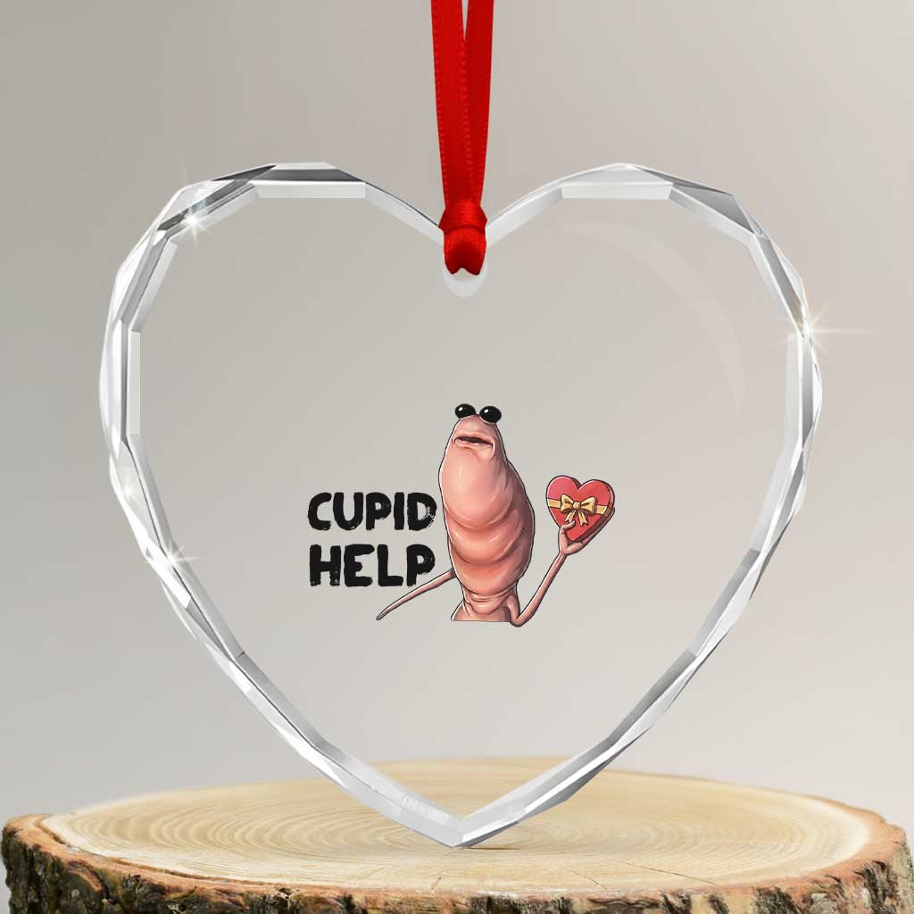 Marcus The Worm Valentine Meme Heart Crystal Glass Ornament Cupid Help - Wonder Print Shop