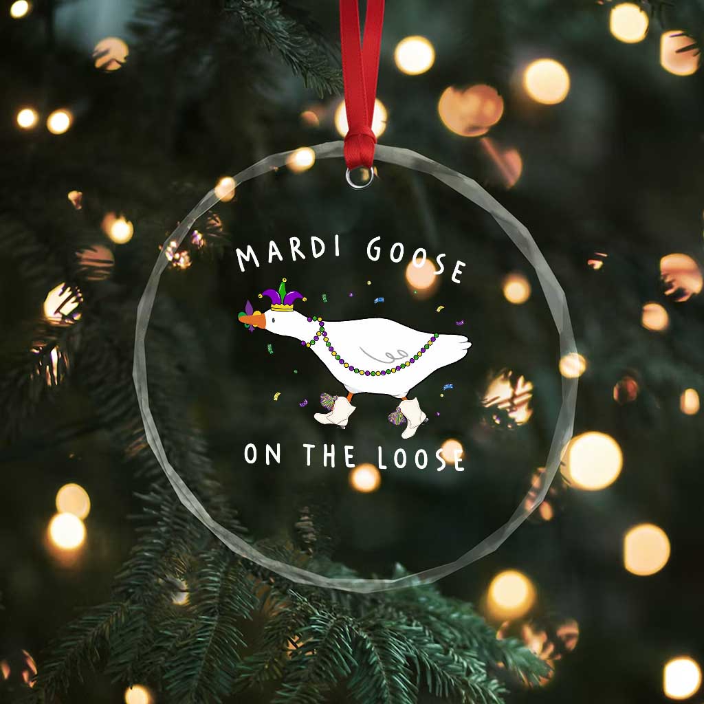Mardi Goose On The Loose Crystal Glass Ornament Funny Mardi Gras Carnival Parade