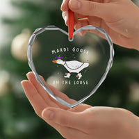 Mardi Goose On The Loose Heart Crystal Glass Ornament Funny Mardi Gras Carnival Parade