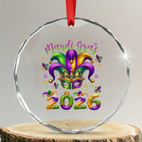 Mardi Gras 2026 Crystal Glass Ornament Funny Jester Hat Carnival Fleur De Lis