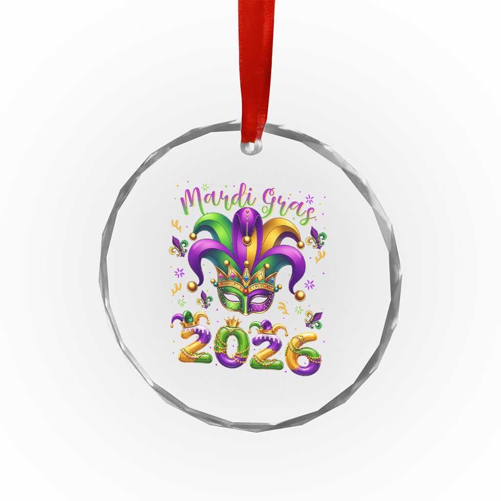 Mardi Gras 2026 Crystal Glass Ornament Funny Jester Hat Carnival Fleur De Lis