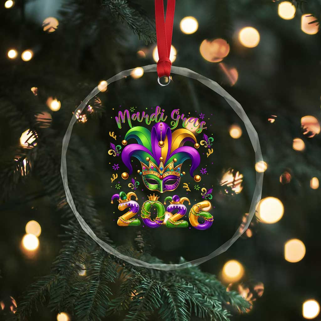Mardi Gras 2026 Crystal Glass Ornament Funny Jester Hat Carnival Fleur De Lis