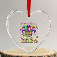 Mardi Gras 2026 Heart Crystal Glass Ornament Funny Jester Hat Carnival Fleur De Lis