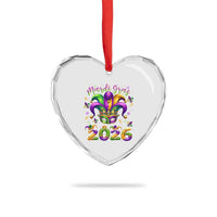 Mardi Gras 2026 Heart Crystal Glass Ornament Funny Jester Hat Carnival Fleur De Lis