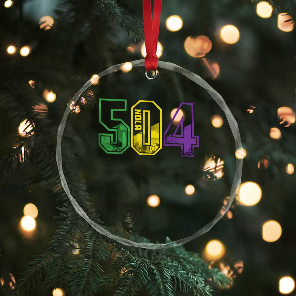 Mardi Gras 504 Nola New Orleans Louisiana LA Crystal Glass Ornament