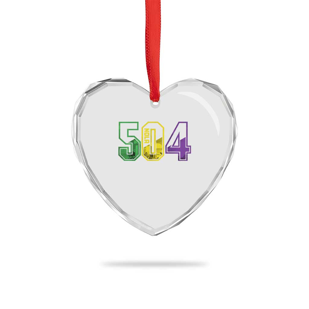 Mardi Gras 504 Nola New Orleans Louisiana LA Heart Crystal Glass Ornament