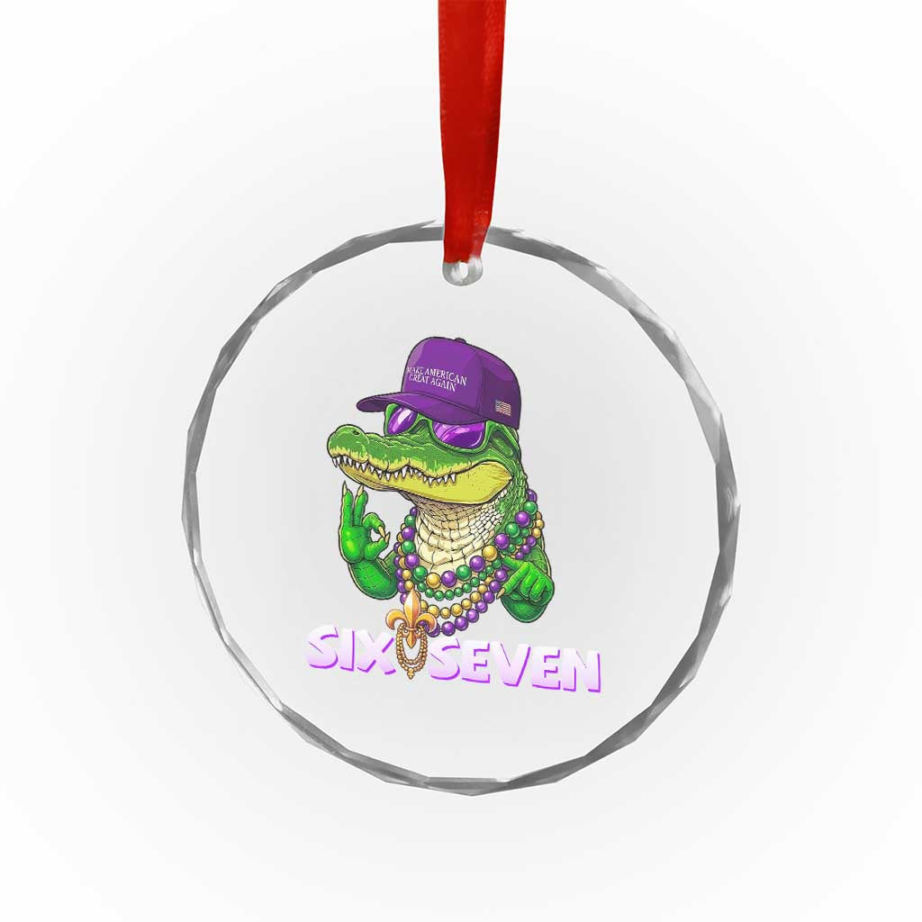 Mardi Gras Alligator Crystal Glass Ornament Funny Six Seven MAGA Political Meme