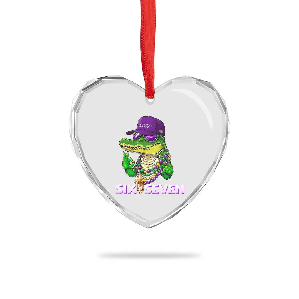 Mardi Gras Alligator Heart Crystal Glass Ornament Funny Six Seven MAGA Political Meme