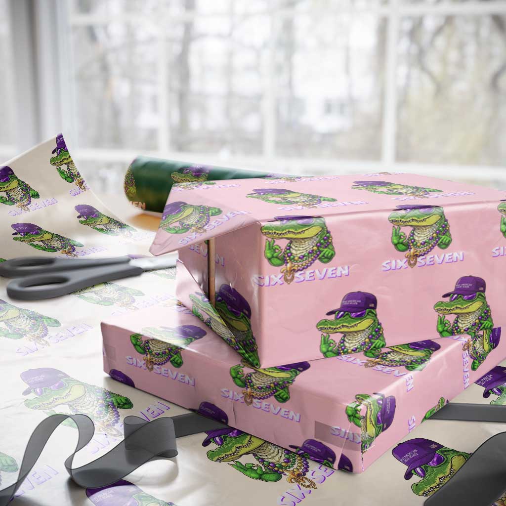 Mardi Gras Alligator Wrapping Paper Roll Funny Six Seven MAGA Political Meme