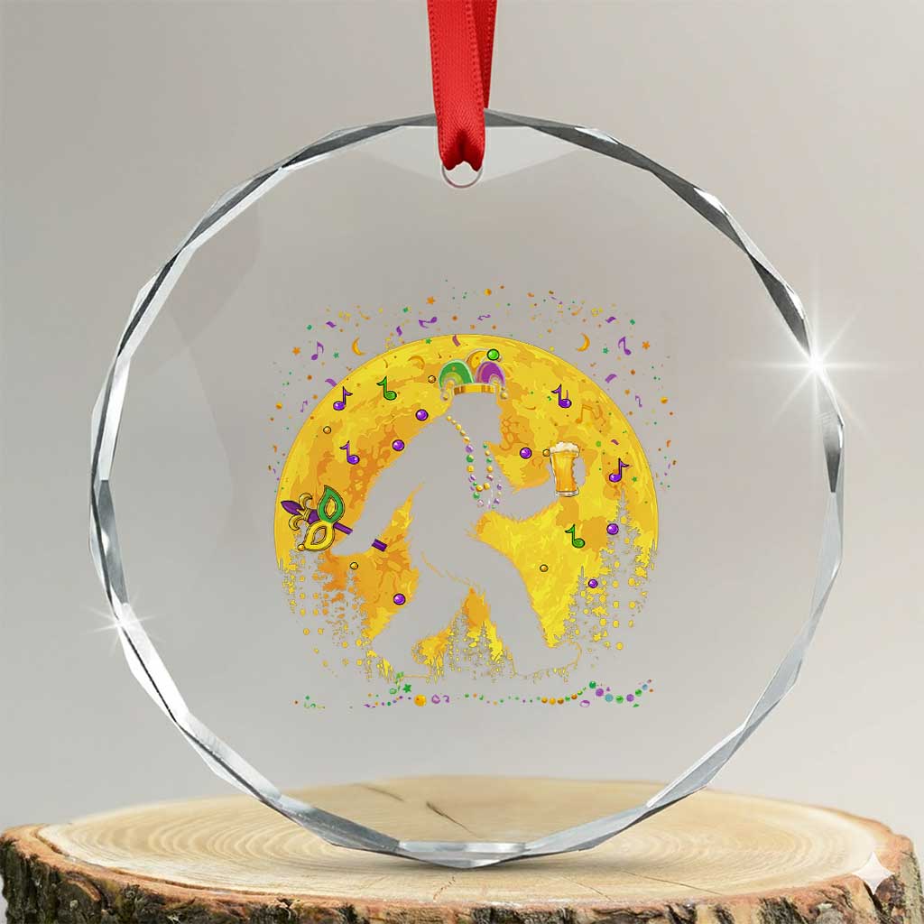 Mardi Gras Bigfoot Crystal Glass Ornament Funny Sasquatch Carnival Trendy Meme