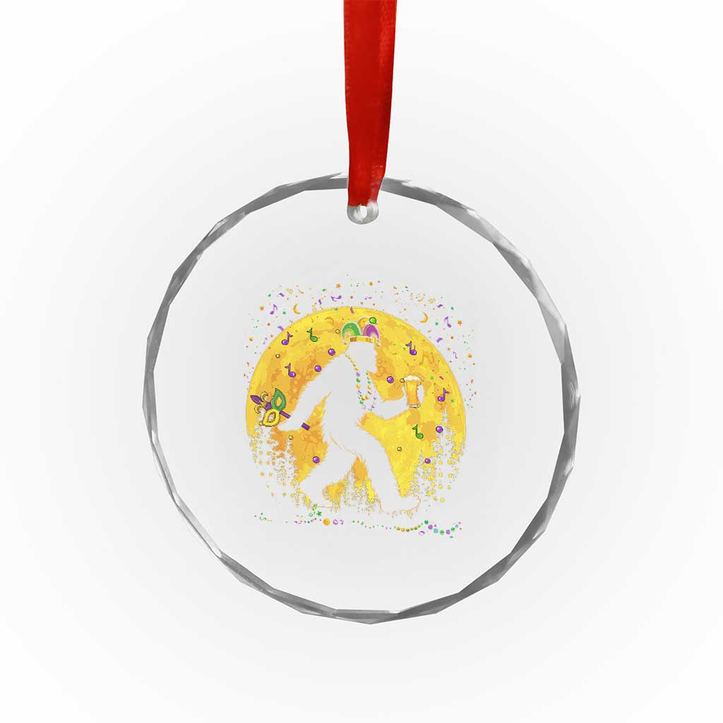 Mardi Gras Bigfoot Crystal Glass Ornament Funny Sasquatch Carnival Trendy Meme