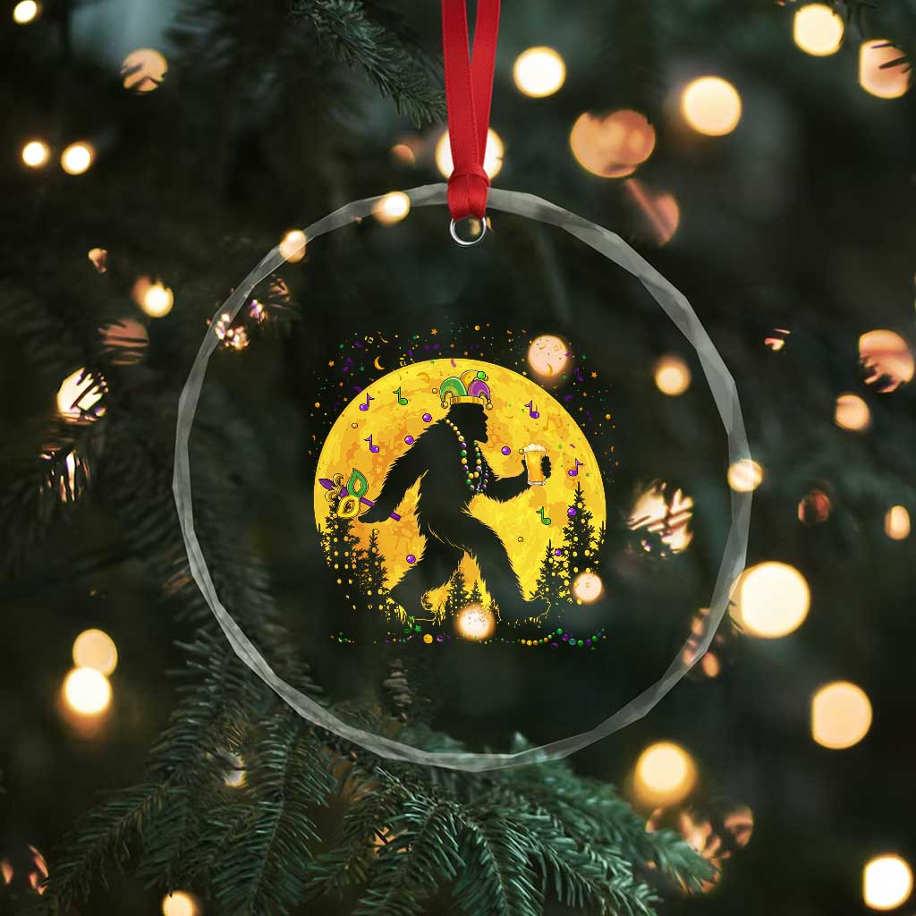 Mardi Gras Bigfoot Crystal Glass Ornament Funny Sasquatch Carnival Trendy Meme