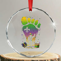 Mardi Gras Bigfoot Crystal Glass Ornament Sasquatch Forest Footprint Carnival Party