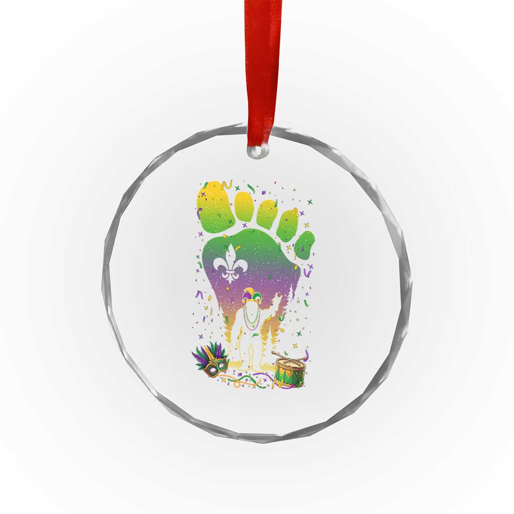 Mardi Gras Bigfoot Crystal Glass Ornament Sasquatch Forest Footprint Carnival Party