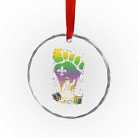 Mardi Gras Bigfoot Crystal Glass Ornament Sasquatch Forest Footprint Carnival Party