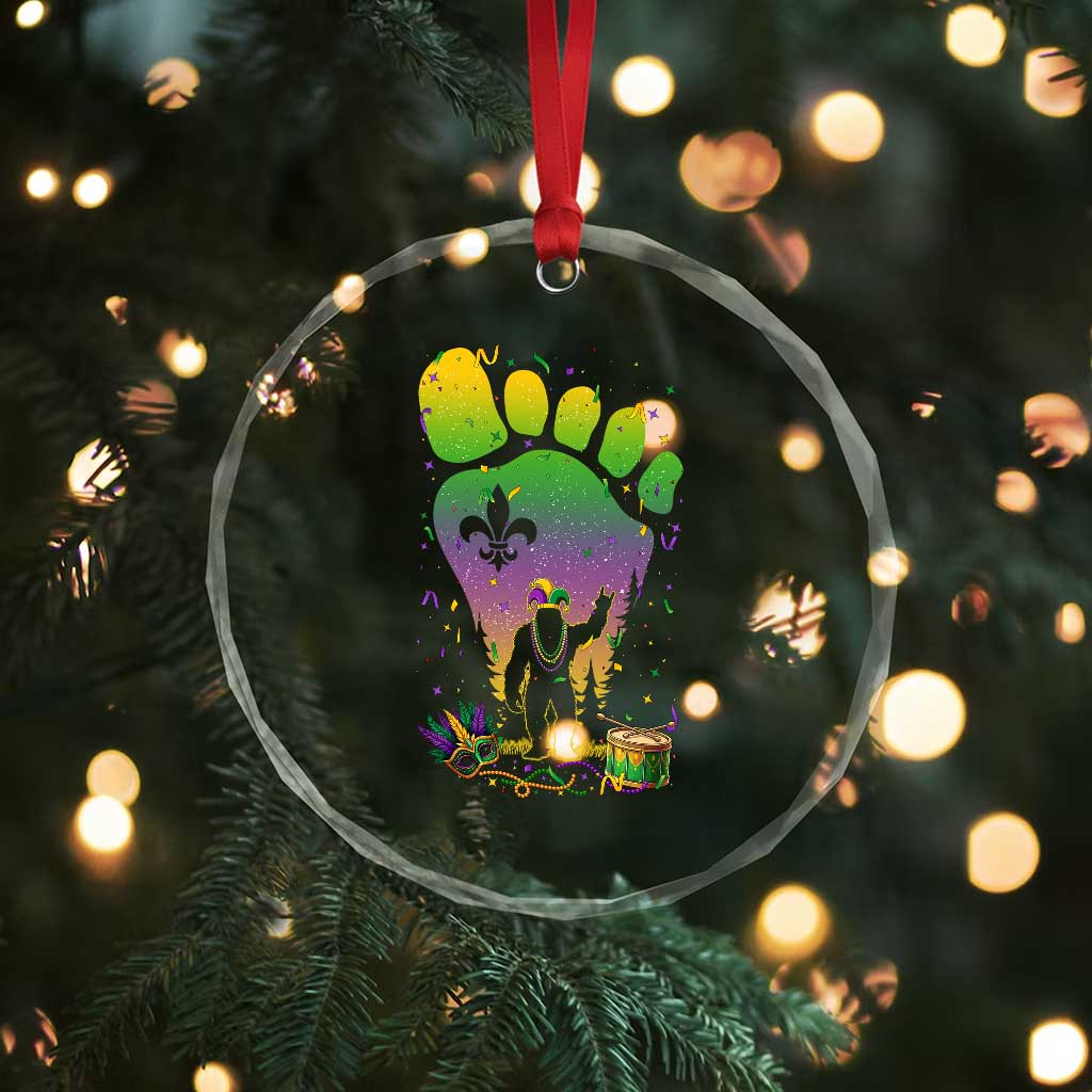 Mardi Gras Bigfoot Crystal Glass Ornament Sasquatch Forest Footprint Carnival Party