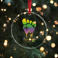 Mardi Gras Bigfoot Crystal Glass Ornament Sasquatch Forest Footprint Carnival Party