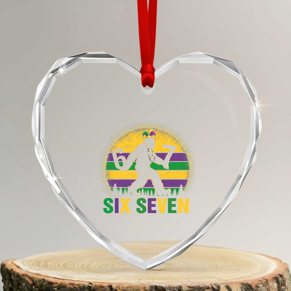 Mardi Gras Bigfoot Heart Crystal Glass Ornament Funny Six Seven Meme Carnival Trendy