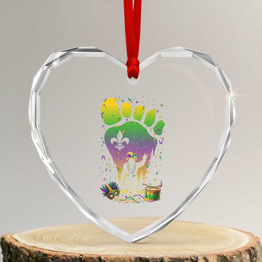 Mardi Gras Bigfoot Heart Crystal Glass Ornament Sasquatch Forest Footprint Carnival Party