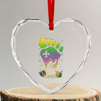 Mardi Gras Bigfoot Heart Crystal Glass Ornament Sasquatch Forest Footprint Carnival Party