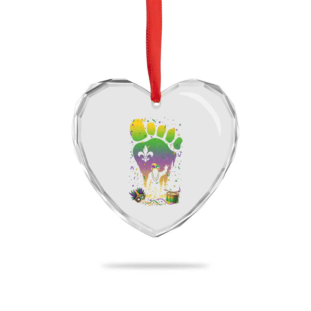 Mardi Gras Bigfoot Heart Crystal Glass Ornament Sasquatch Forest Footprint Carnival Party