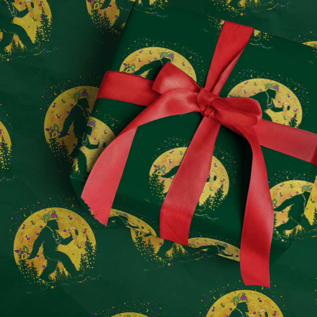 Mardi Gras Bigfoot Wrapping Paper Roll Funny Sasquatch Carnival Trendy Meme
