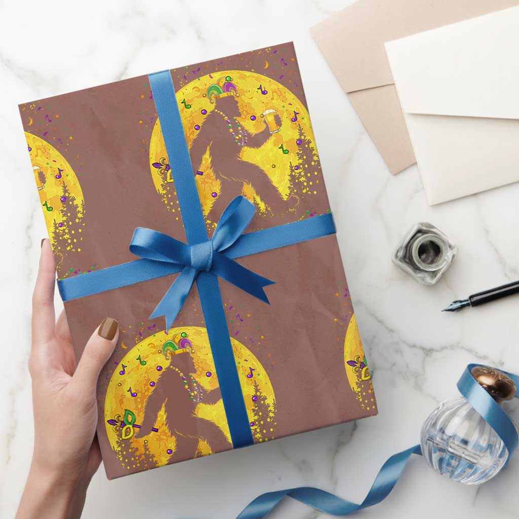 Mardi Gras Bigfoot Wrapping Paper Roll Funny Sasquatch Carnival Trendy Meme