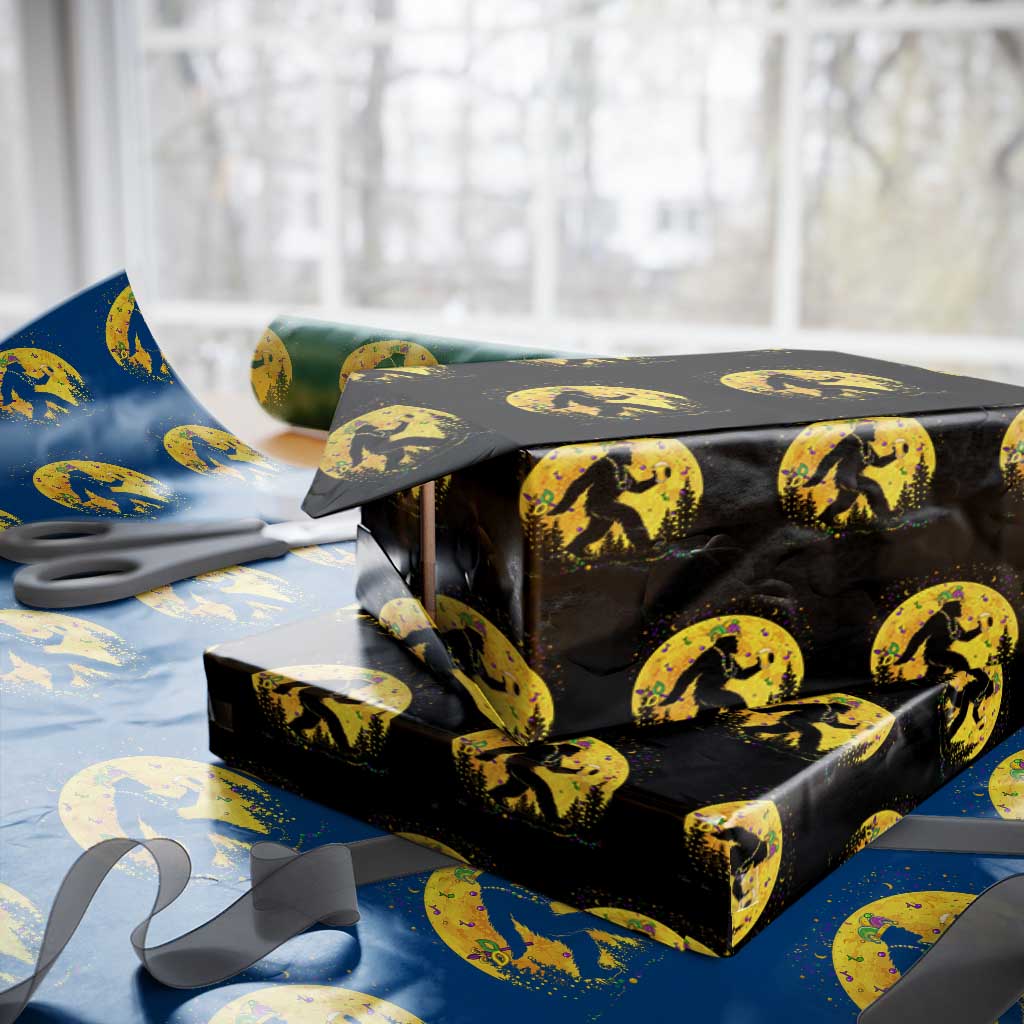 Mardi Gras Bigfoot Wrapping Paper Roll Funny Sasquatch Carnival Trendy Meme