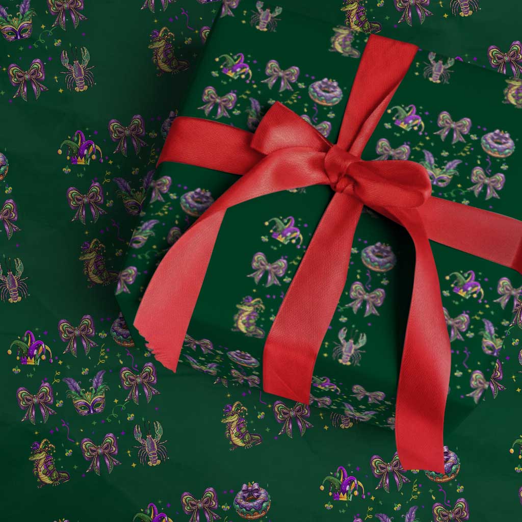 Mardi Gras Coquette Wrapping Paper Roll Glitter Print Louisiana New Orleans Party Custume Beads - Wonder Print Shop