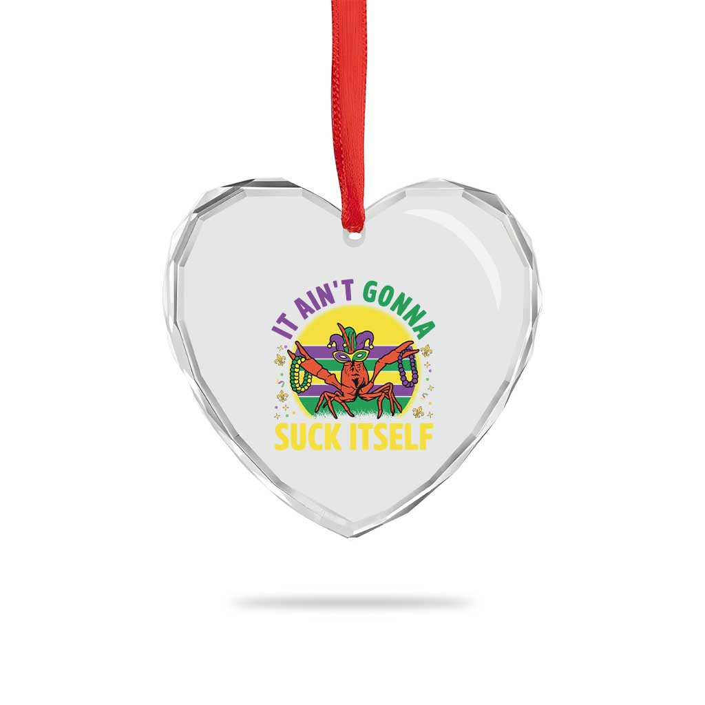 Mardi Gras Crawfish Heart Crystal Glass Ornament It Ain't Gonna Suck Itself