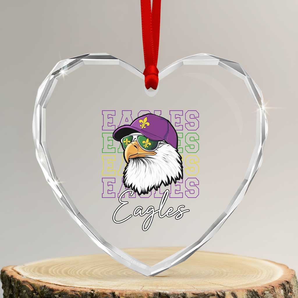 Mardi Gras Eagles Heart Crystal Glass Ornament 2025 Champs NOLA Louisiana - Wonder Print Shop