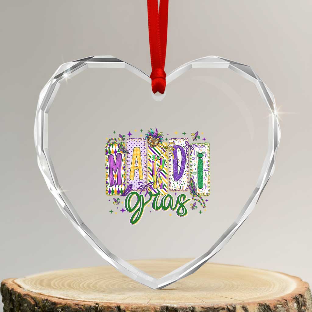 Mardi Gras Heart Crystal Glass Ornament New Orleans Carnival Girly Fat Tuesday