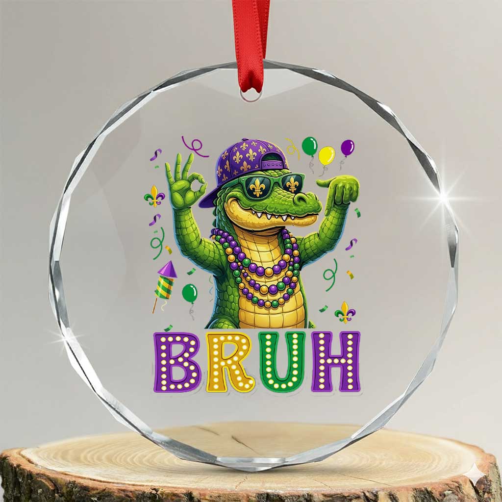 Mardi Gras Mardigator Alligator Six Seven Bruh Meme Crystal Glass Ornament