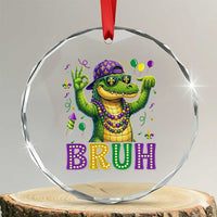 Mardi Gras Mardigator Alligator Six Seven Bruh Meme Crystal Glass Ornament