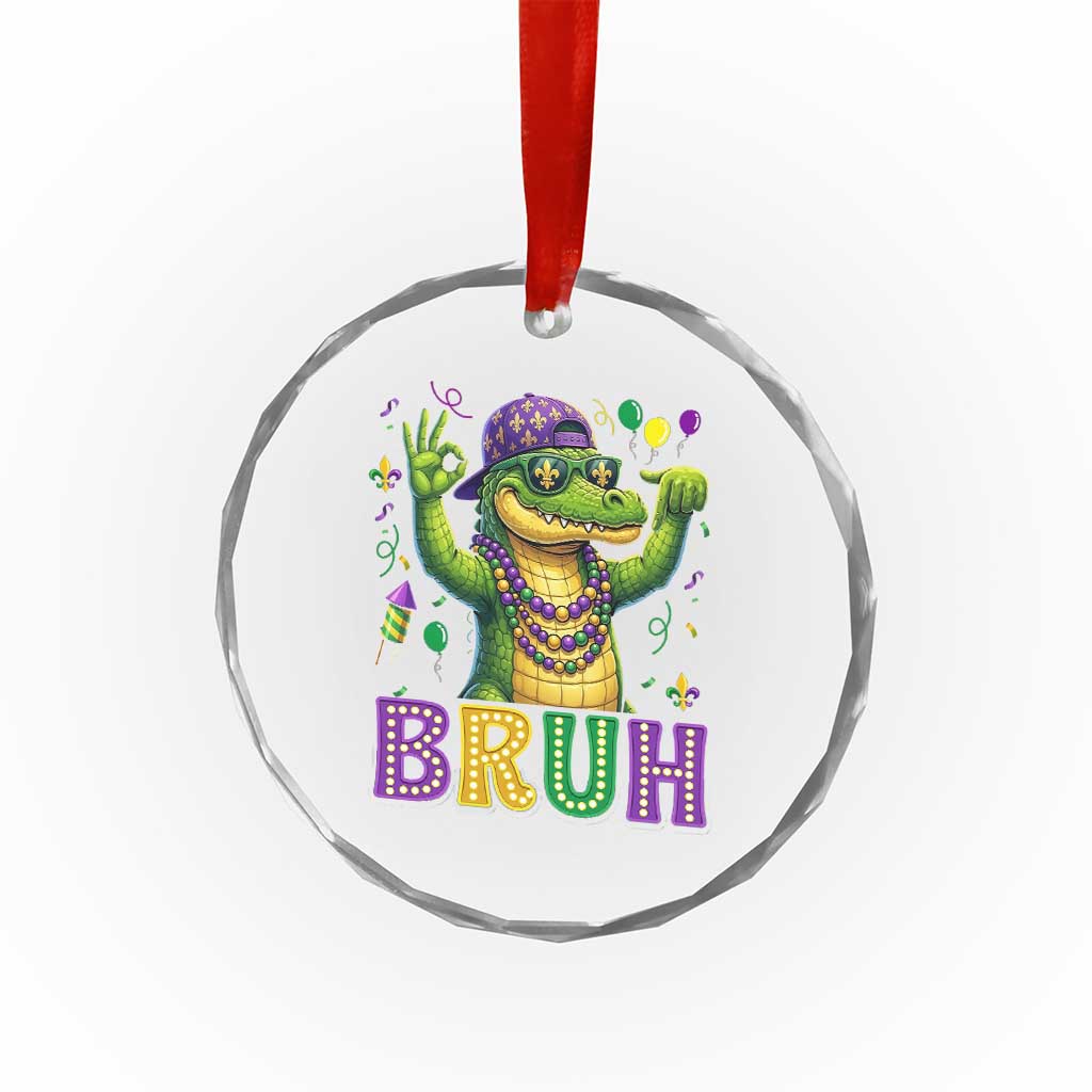 Mardi Gras Mardigator Alligator Six Seven Bruh Meme Crystal Glass Ornament
