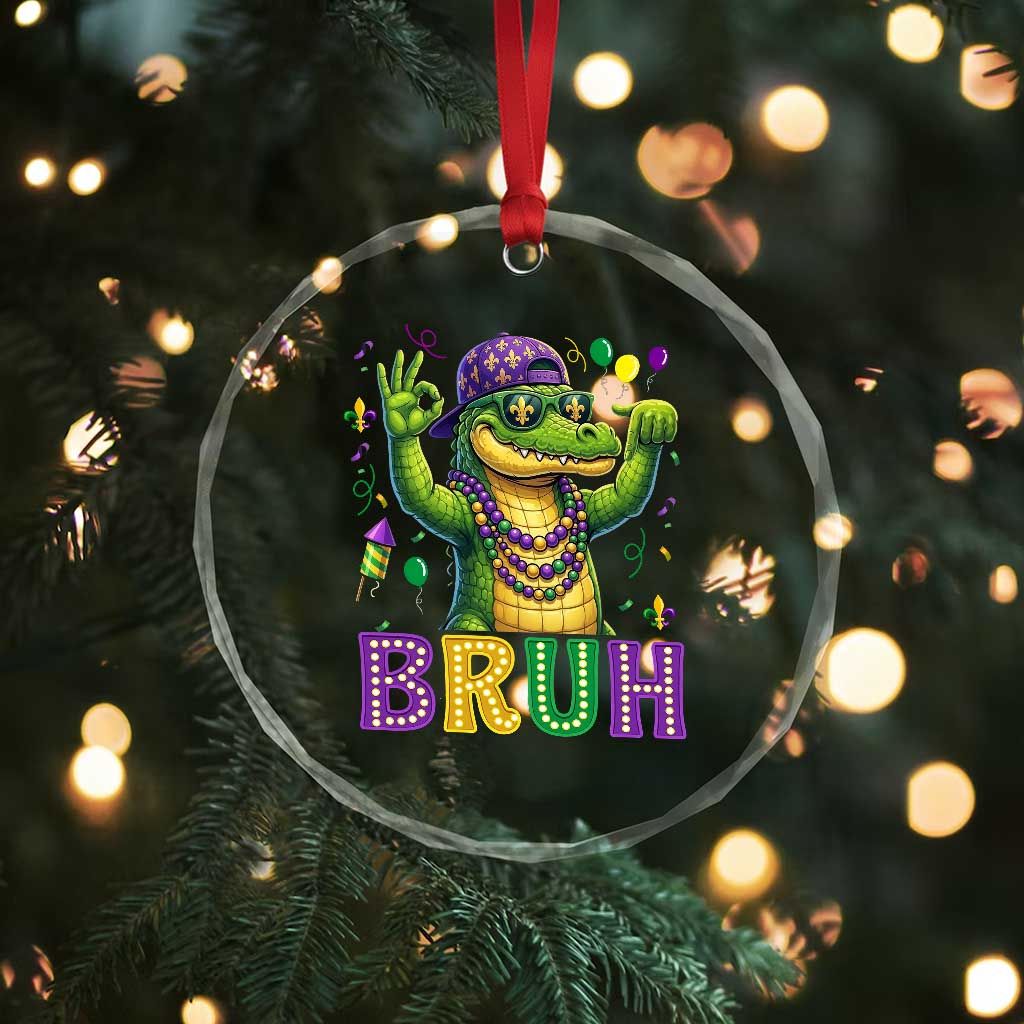 Mardi Gras Mardigator Alligator Six Seven Bruh Meme Crystal Glass Ornament