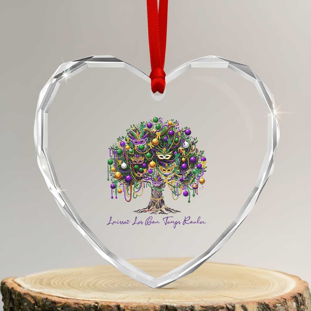 Mardi Gras Mask Tree Heart Crystal Glass Ornament Laissez Les Bon Temps Rouler