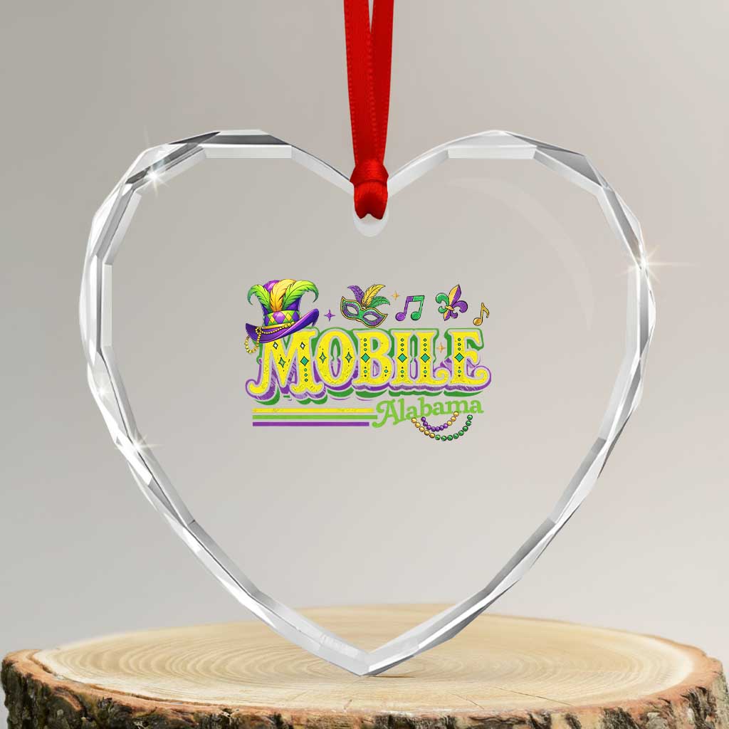 Mardi Gras Mobile Alabama AL Carnival Beads Heart Crystal Glass Ornament