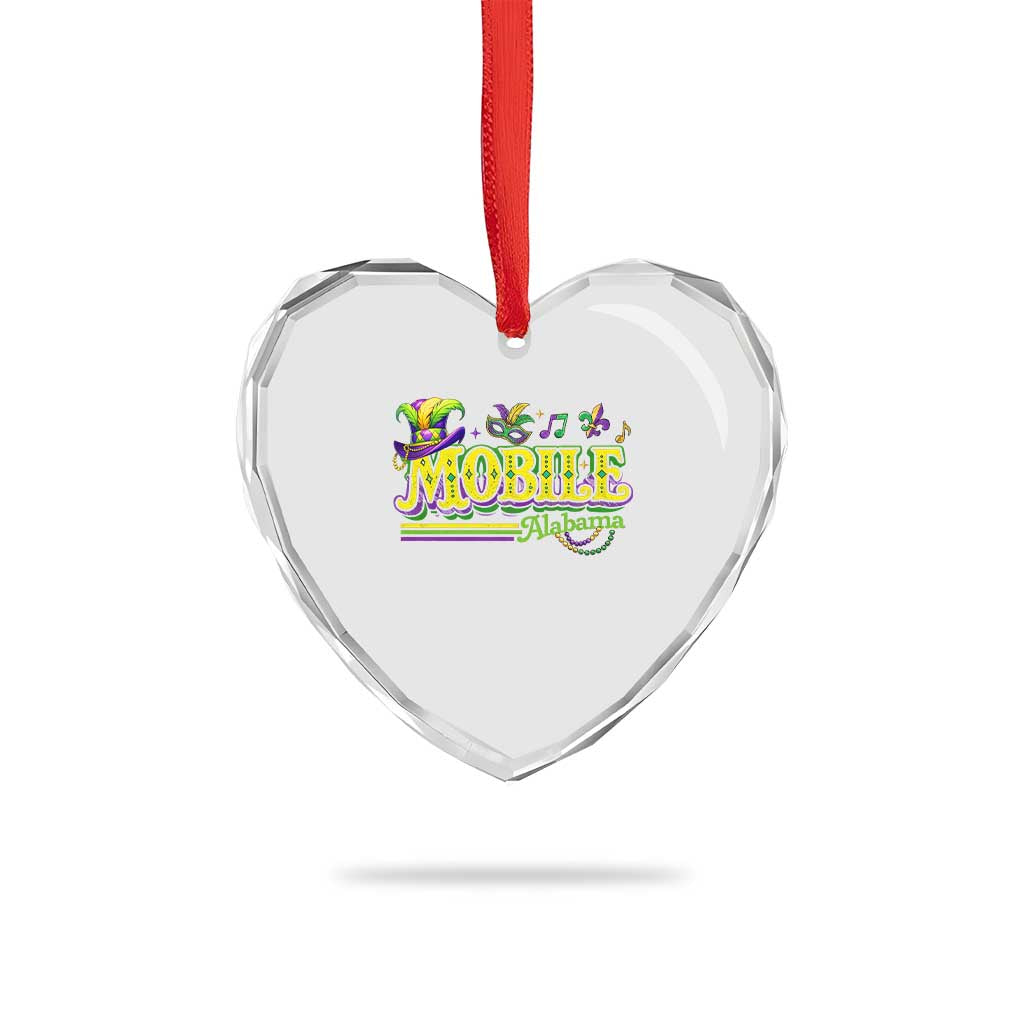Mardi Gras Mobile Alabama AL Carnival Beads Heart Crystal Glass Ornament