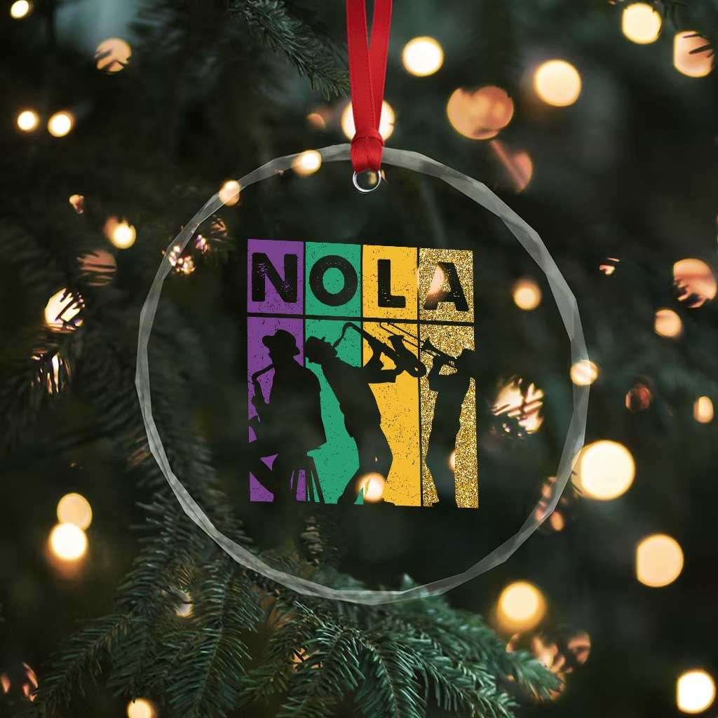 Mardi Gras NOLA New Orleans Carnival Jazz Music Glitter Print Crystal Glass Ornament