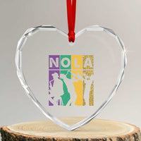 Mardi Gras NOLA New Orleans Carnival Jazz Music Glitter Print Heart Crystal Glass Ornament