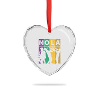 Mardi Gras NOLA New Orleans Carnival Jazz Music Glitter Print Heart Crystal Glass Ornament