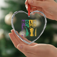 Mardi Gras NOLA New Orleans Carnival Jazz Music Glitter Print Heart Crystal Glass Ornament