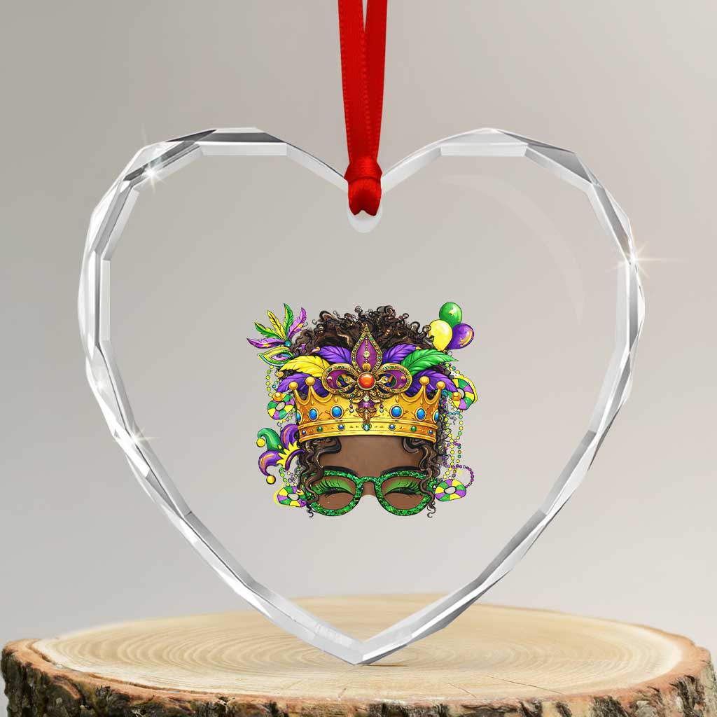 Mardi Gras Queen Heart Crystal Glass Ornament Messy Pun Carnival Party