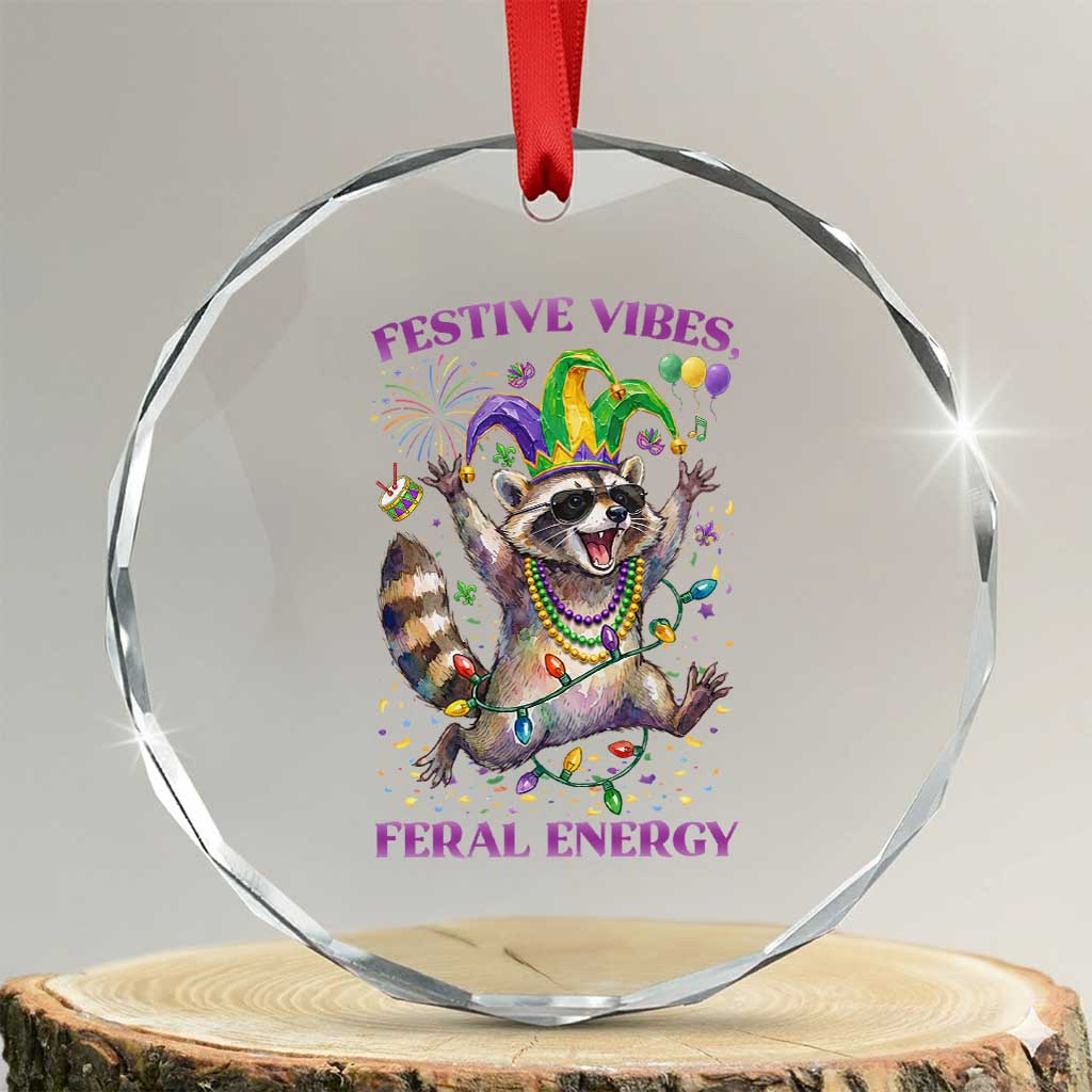 Mardi Gras Raccoon Crystal Glass Ornament Festive Vibes Feral Energy