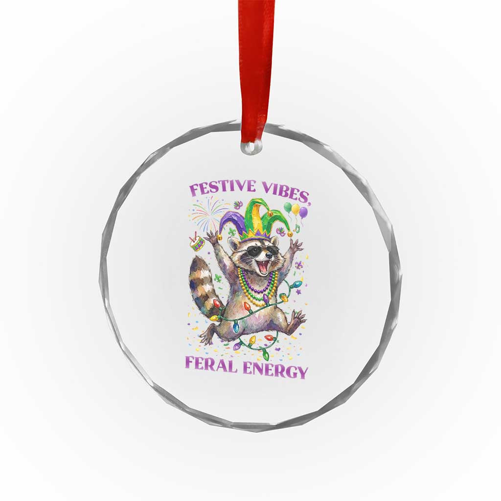 Mardi Gras Raccoon Crystal Glass Ornament Festive Vibes Feral Energy