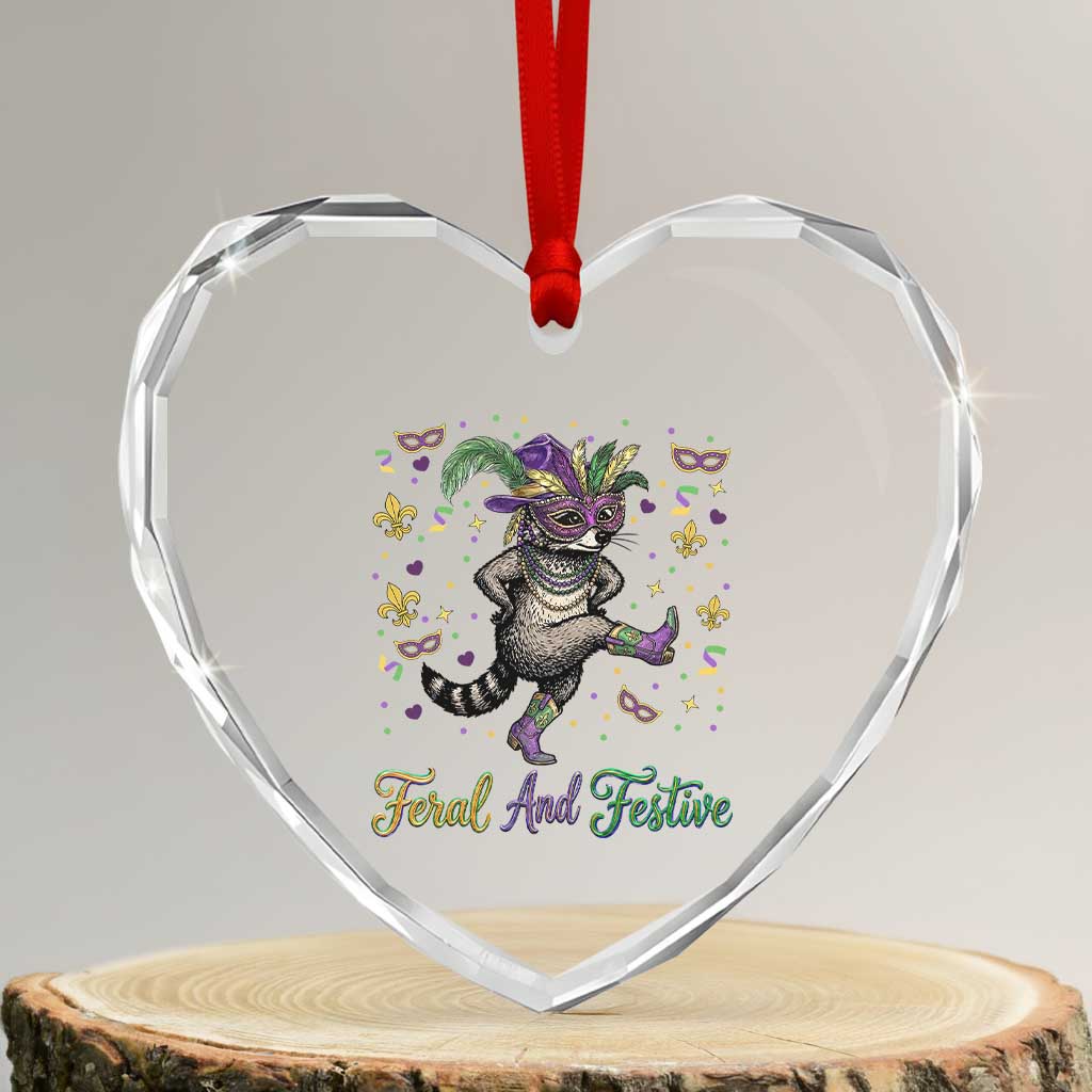 Mardi Gras Raccoon Heart Crystal Glass Ornament Feral And Festive