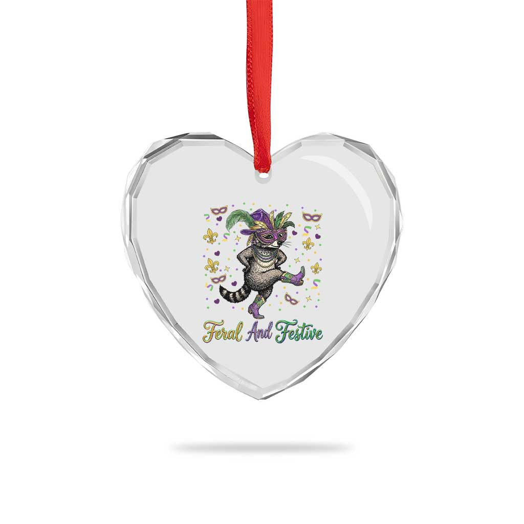 Mardi Gras Raccoon Heart Crystal Glass Ornament Feral And Festive