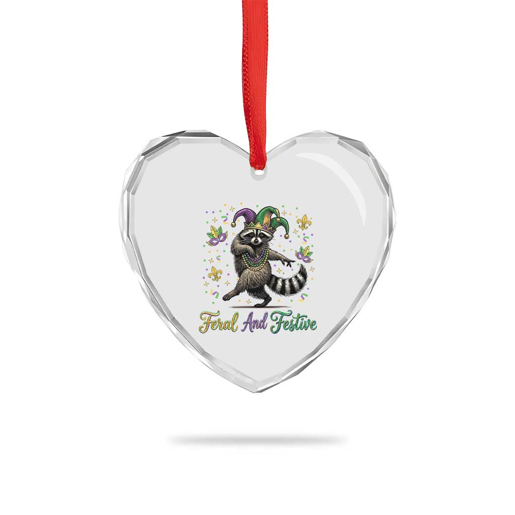 Mardi Gras Raccoon Heart Crystal Glass Ornament Feral And Festive Trased Panda