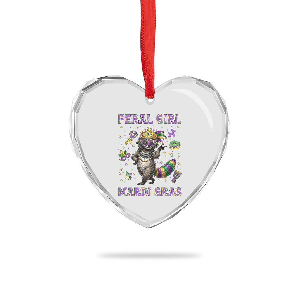 Mardi Gras Raccoon Heart Crystal Glass Ornament Feral Girl Mardi Gras